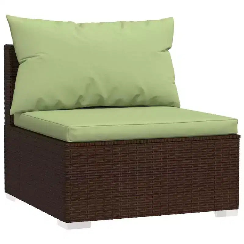 vidaXL Mobilier de jardin marron - Coussins verts - 4 places avec table