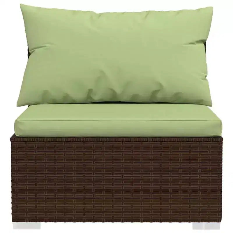 vidaXL Mobilier de jardin marron - Coussins verts - 4 places avec table