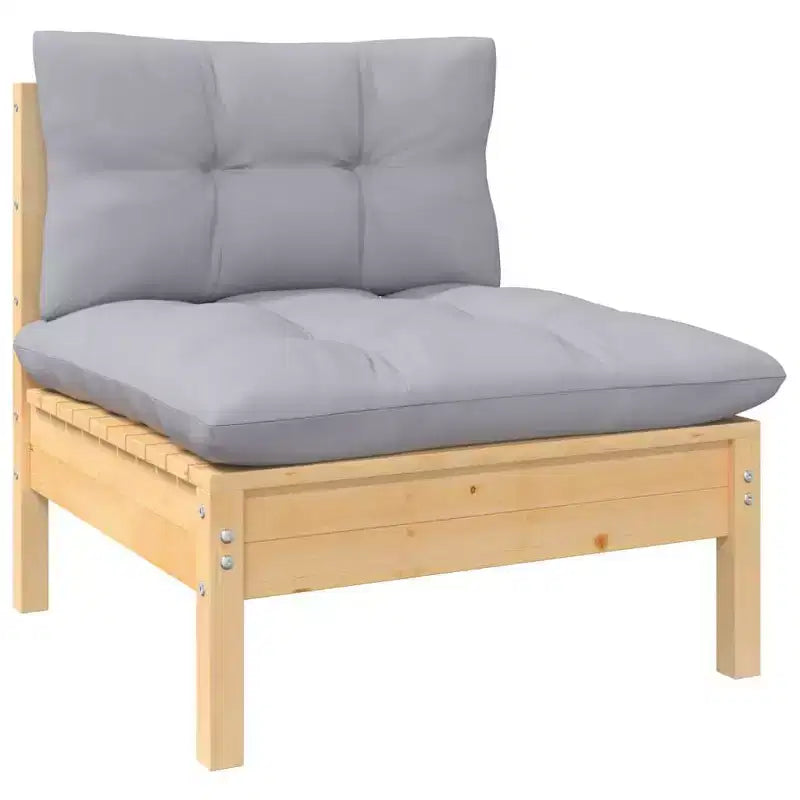 vidaXL Salon de jardin 7 pièces en pin massif avec coussins - Marron et gris
