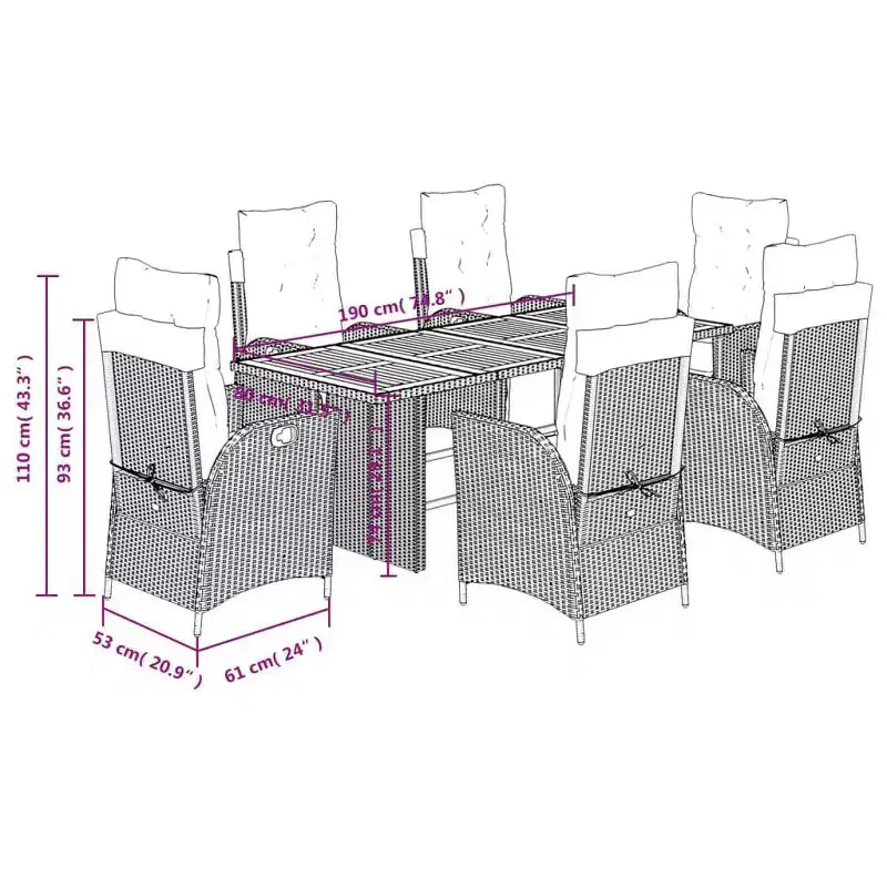 vidaXL Ensemble de salle à manger d'extérieur 7 pcs avec coussins résine tressée gris