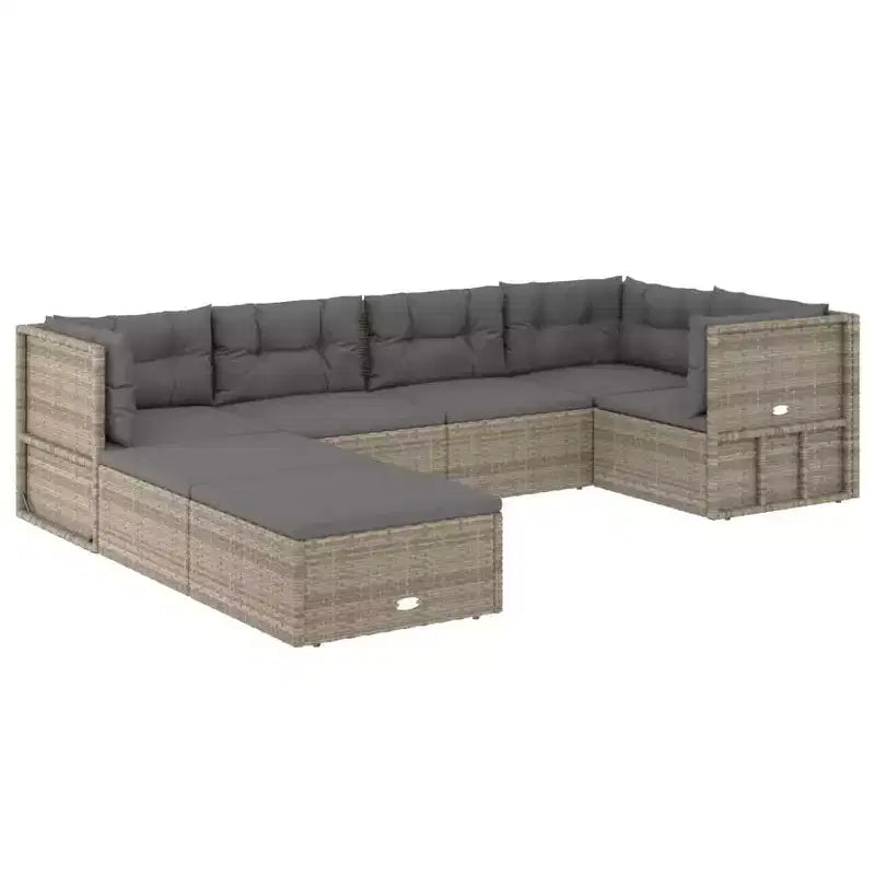 vidaXL - Ensemble de mobilier de jardin 7 pièces - Canapé modulable d'angle en résine tressée grise avec coussins - Salon de jardin modulable - Sièges réglables