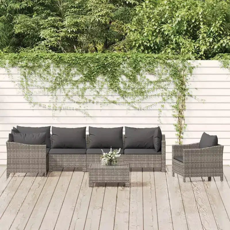 vidaXL Salon de jardin 7 pièces avec coussins résine tressée gris