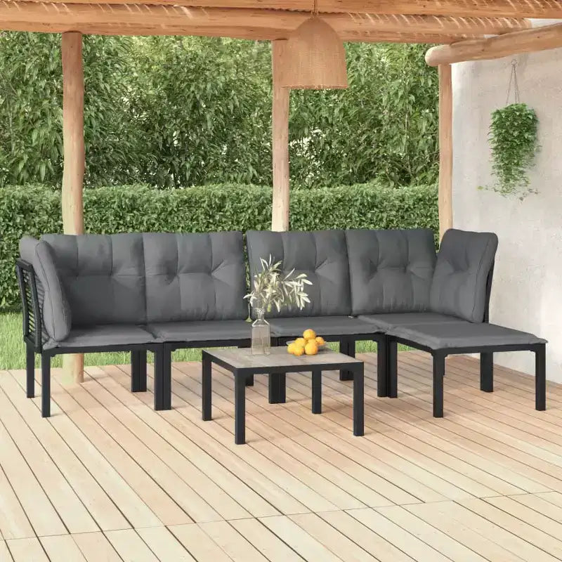 vidaXL Salon de jardin 6 pièces en résine tressée noir et gris