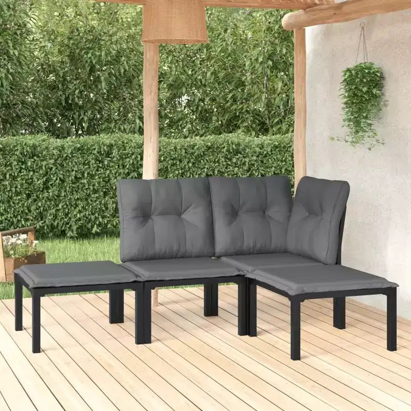 vidaXL Ensemble de salon de jardin Canapé pour pelouse de jardin en polyrotin noir et gris