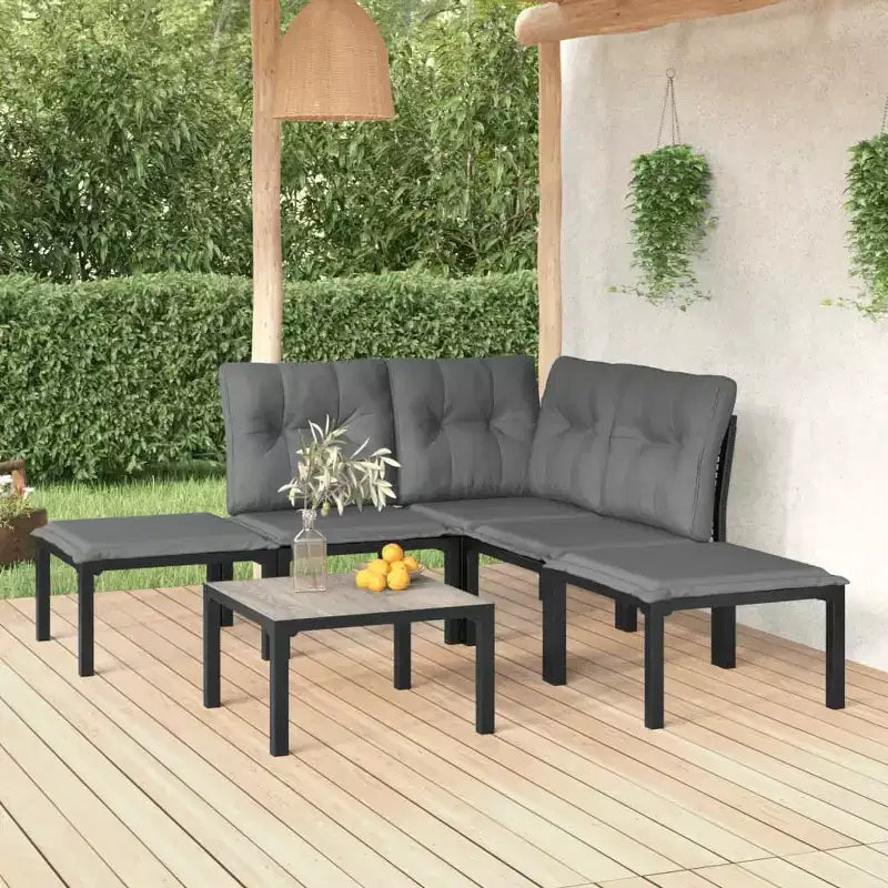 vidaXL Salon de jardin d'extérieur en résine tressée noir et gris
