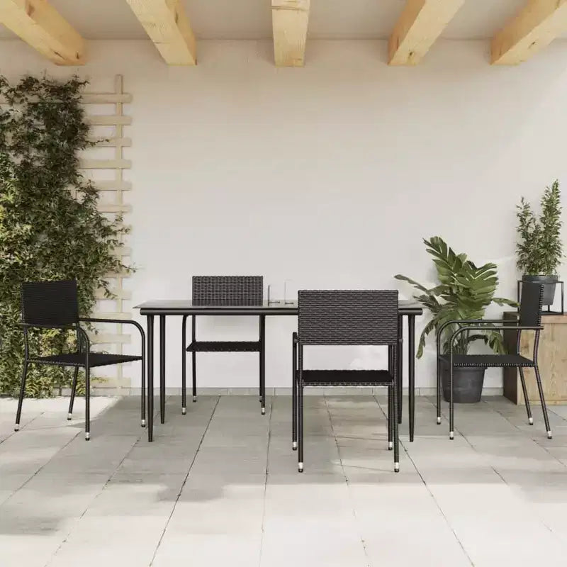vidaXL Ensemble repas de jardin noir en résine tressée, acier et verre trempé - Longueur de table 160 cm - 4 articles