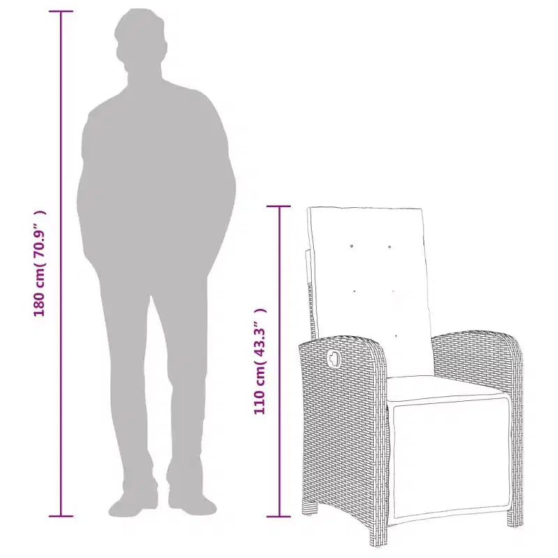 vidaXL Salon de jardin 7 pcs en résine tressée gris avec coussins bleu marine - Chaises inclinables réglables et plateau de table en verre trempé pour jardin/extérieur/balcon