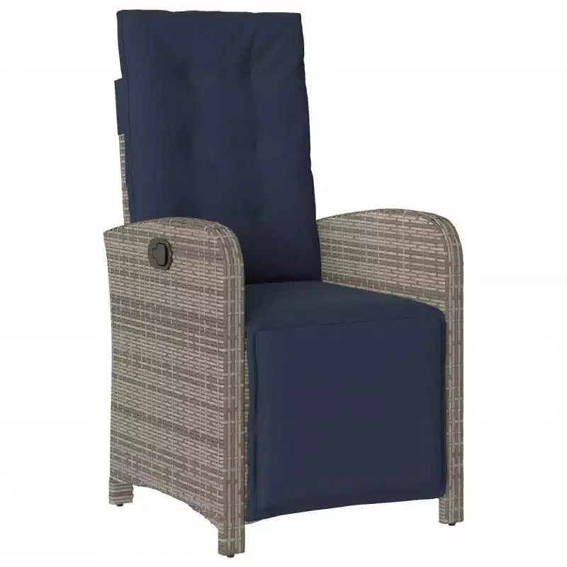 vidaXL Salon de jardin 7 pcs en résine tressée gris avec coussins bleu marine - Chaises inclinables réglables et plateau de table en verre trempé pour jardin/extérieur/balcon