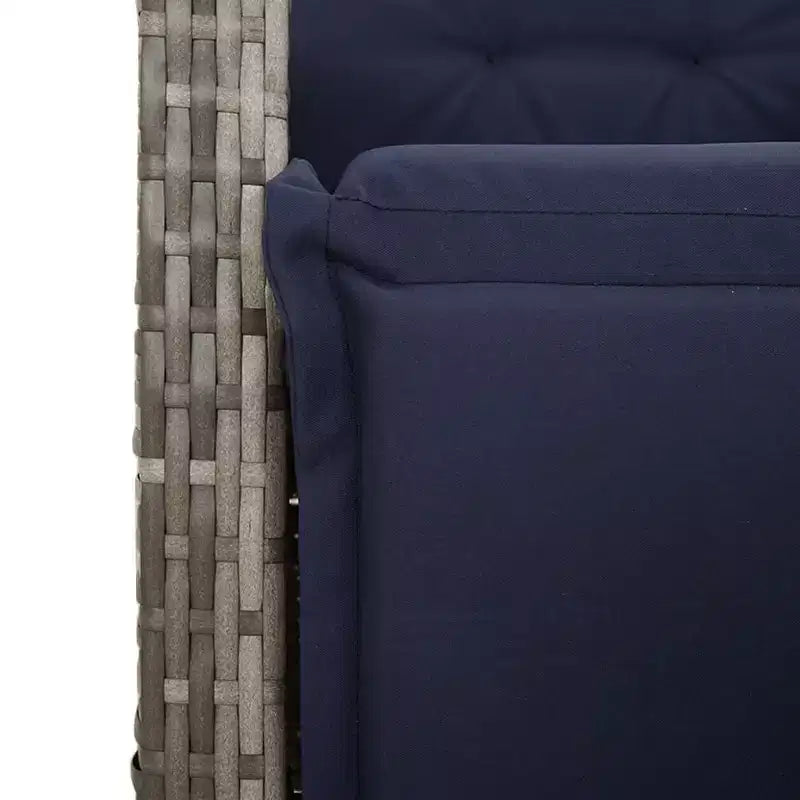 vidaXL Salon de jardin 7 pcs en résine tressée gris avec coussins bleu marine - Chaises inclinables réglables et plateau de table en verre trempé pour jardin/extérieur/balcon