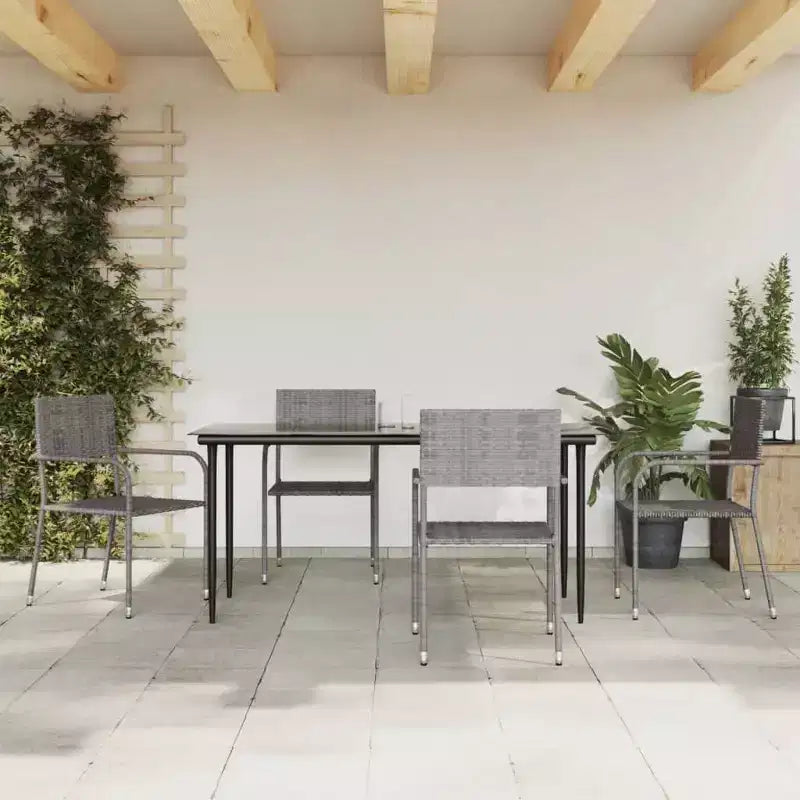 vidaXL Ensemble de salle à manger de jardin noir en rotin PE, acier poudré, verre - Table longueur 63 Gris 4