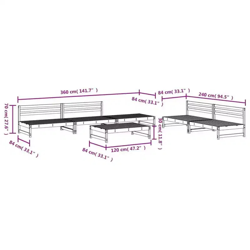 vidaXL Salon de jardin 6 pièces - Bois de pin massif - Design modulaire pour jardin, terrasse, balcon