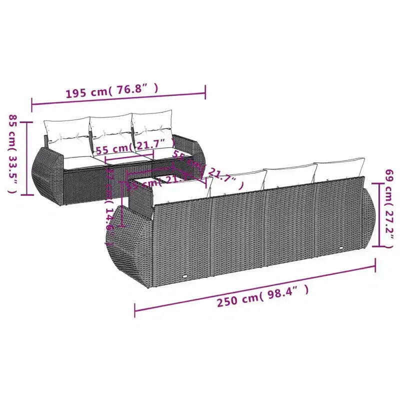 vidaXL Salon de jardin en rotin PE beige l:250 cm résistant aux UV