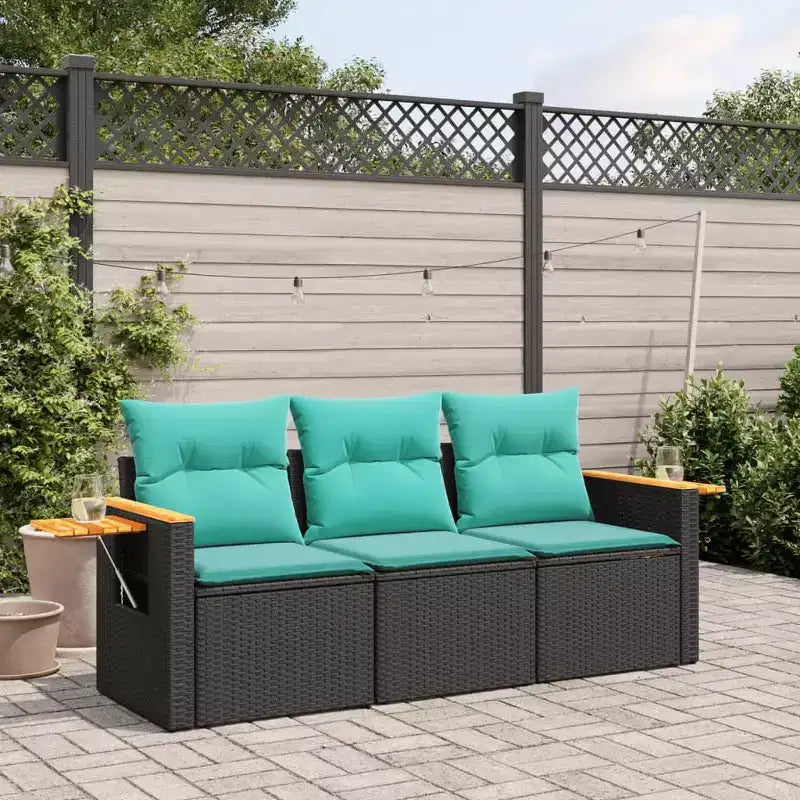 vidaXL Salon de jardin noir résine tressée 3 pcs Coussins déhoussables