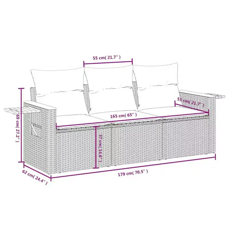 vidaXL Salon de jardin noir résine tressée 3 pcs Coussins déhoussables
