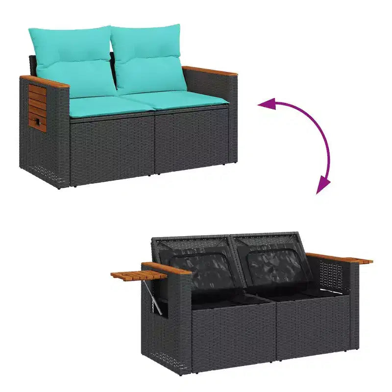 vidaXL Salon de jardin noir résine tressée 3 pcs Coussins déhoussables