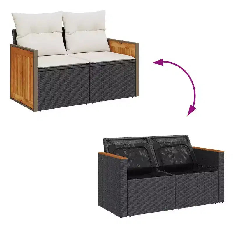 vidaXL Ensemble de canapés de jardin en résine tressée noire avec grands pieds réglables