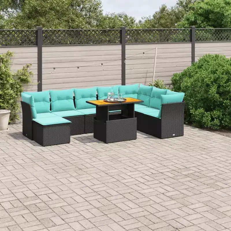 vidaXL Salon de jardin 9 pcs avec coussins résine tressée noir