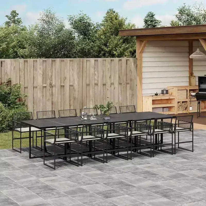vidaXL Ensemble de salle à manger de patio avec coussins Table et chaise d'extérieur en résine tressée noire