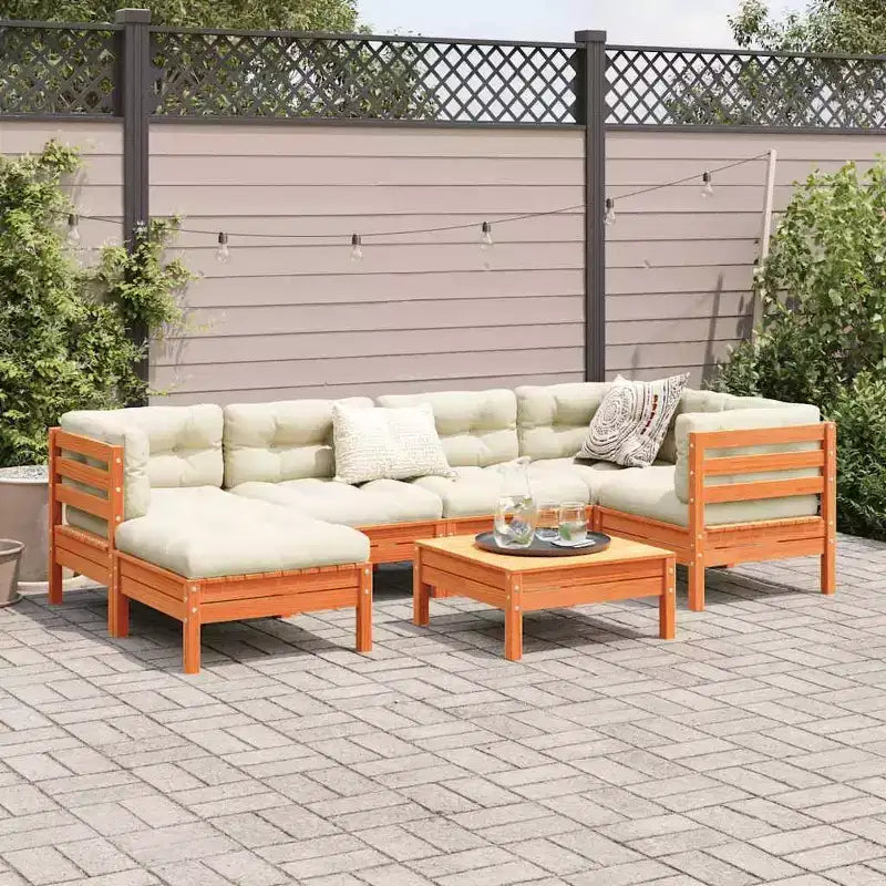 vidaXL Ensemble de canapés de jardin Marron cire, crème Bois de pin massif, Tissu Oxford