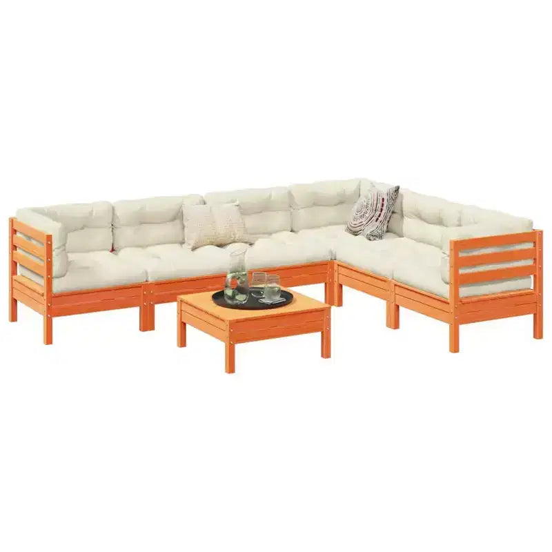 vidaXL Salon de jardin Marron cire Bois de pin massif, Tissu Oxford, Coton PP
