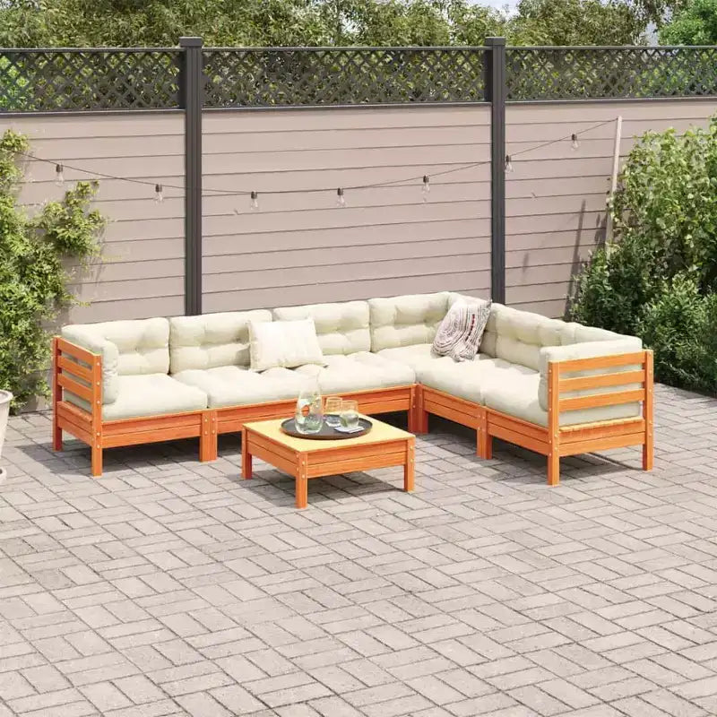 vidaXL Salon de jardin Marron cire Bois de pin massif, Tissu Oxford, Coton PP