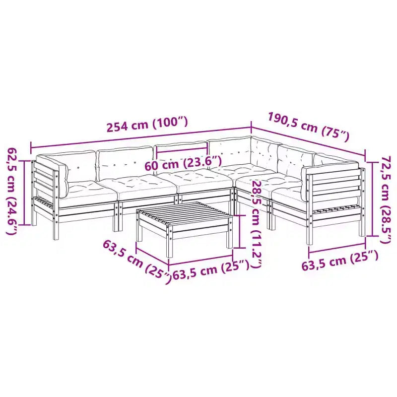 vidaXL Salon de jardin Marron cire Bois de pin massif, Tissu Oxford, Coton PP
