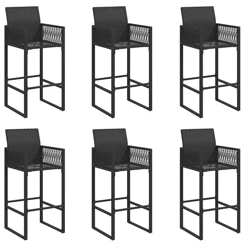 vidaXL Ensemble de bar d'extérieur 7 pièces noir - Poly rotin et acacia résistants aux intempéries avec tabourets