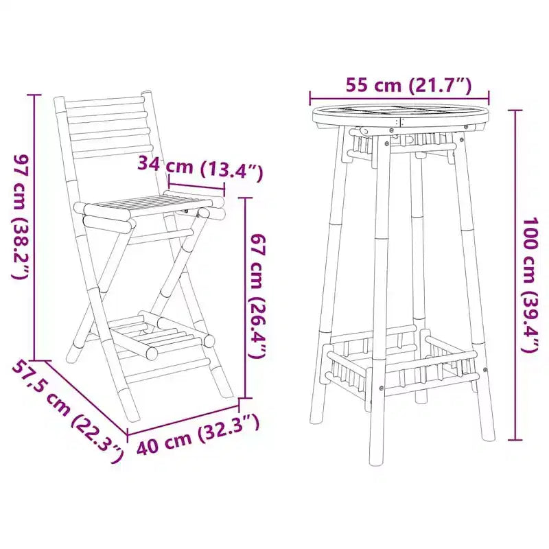 vidaXL Ensemble de bar d'extérieur bambou naturel moyen pliable
