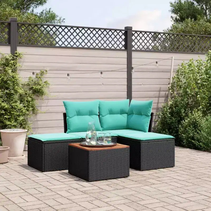 vidaXL Ensemble de canapés de jardin 5 pcs avec coussins résine tressée noir
