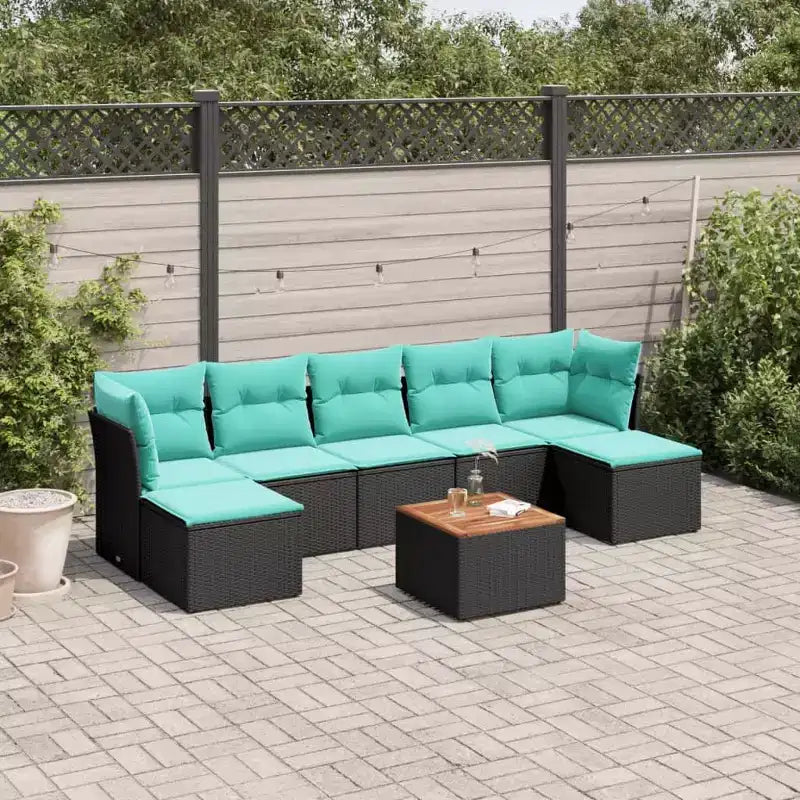 vidaXL Salon de jardin 8 pièces avec coussins Noir et bleu résine tressée