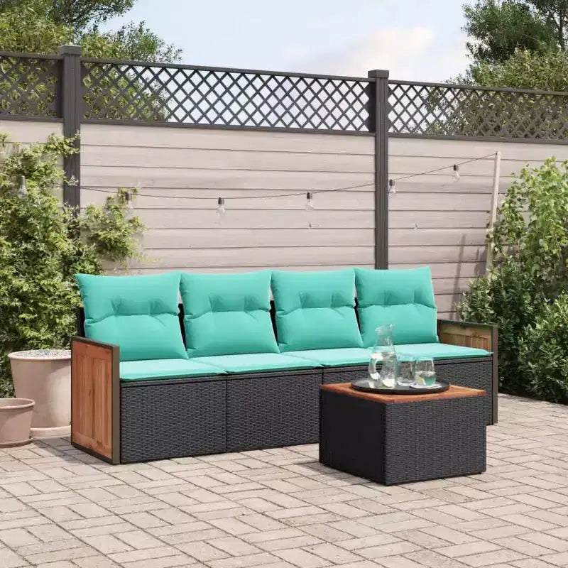 vidaXL Salon de jardin 5 pièces avec coussins résine tressée noir
