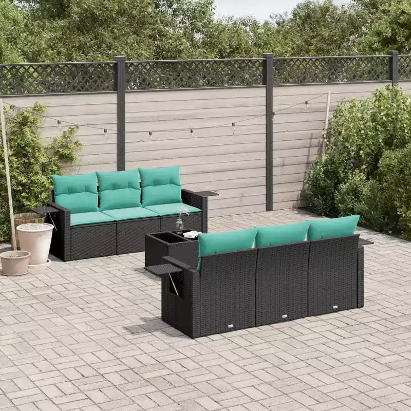 vidaXL Salon de jardin 7 pcs avec coussins résine tressée noir