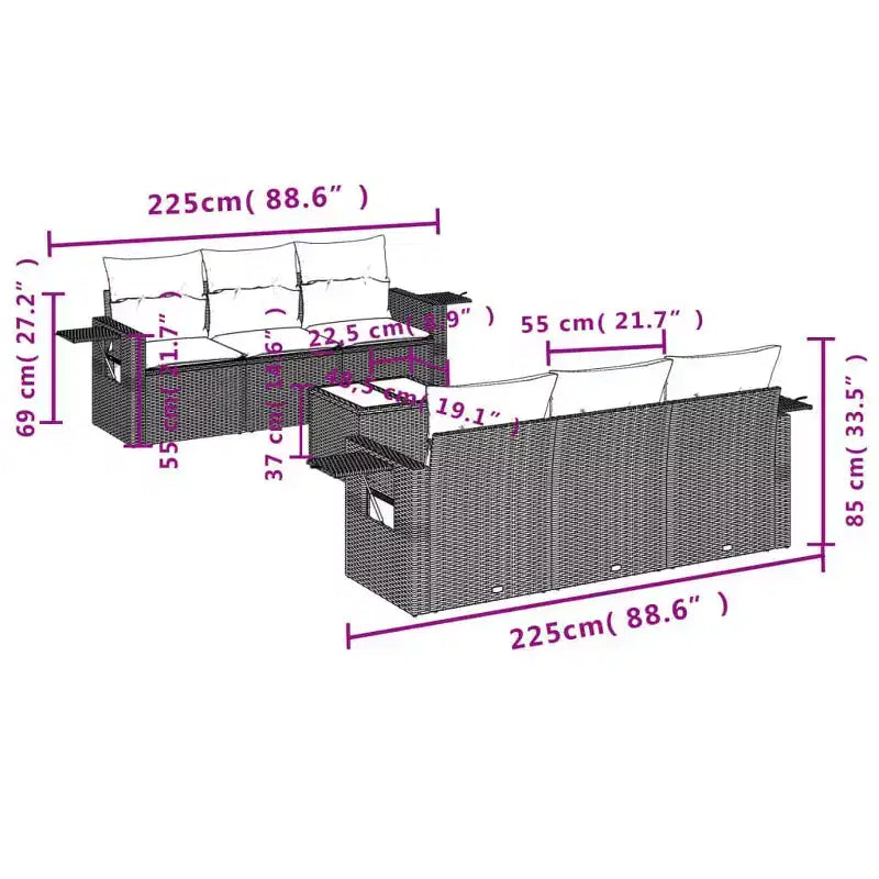 vidaXL Salon de jardin 7 pcs avec coussins résine tressée noir