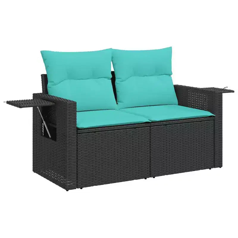 vidaXL Salon de jardin 7 pcs avec coussins résine tressée noir