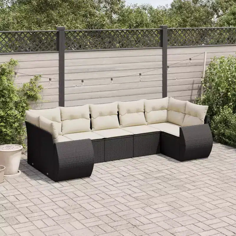 vidaXL Ensemble de canapé de jardin 7 pièces avec coussins - Noir et crème