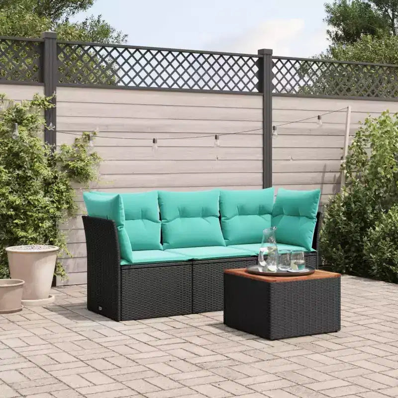 vidaXL Ensemble de canapés de jardin 4 pièces avec coussins résine tressée noir