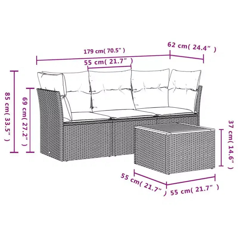 vidaXL Ensemble de canapés de jardin 4 pièces avec coussins résine tressée noir