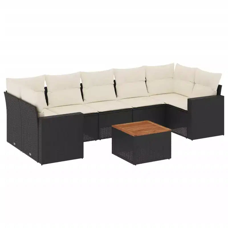 vidaXL Garden Sofa Set Black Poly Rattan 8-Piece UV-resistant materials