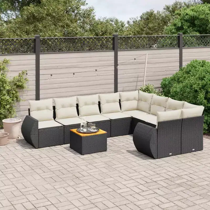 vidaXL Ensemble de canapés de jardin noir, blanc crème