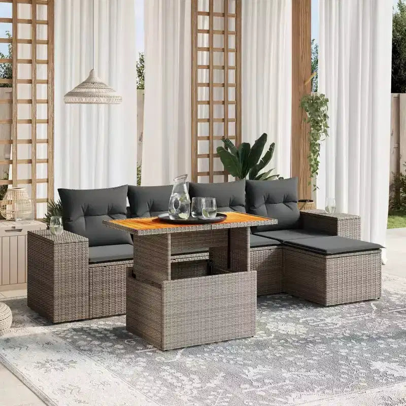 vidaXL Salon de jardin en rotin synthétique gris Pieds réglables moyens
