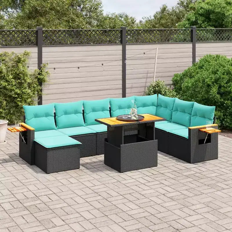 vidaXL Salon de jardin 9 pièces avec coussins - Noir