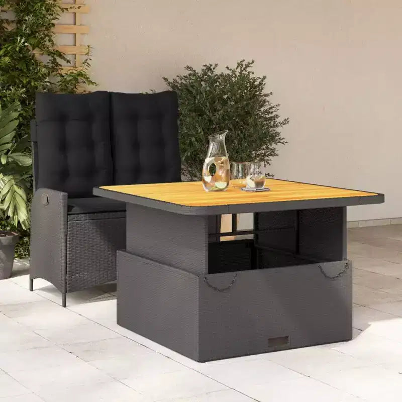 vidaXL Ensemble de salle à manger d'extérieur avec coussins - 2 pièces, rotin synthétique noir, table de jardin et banc inclinable