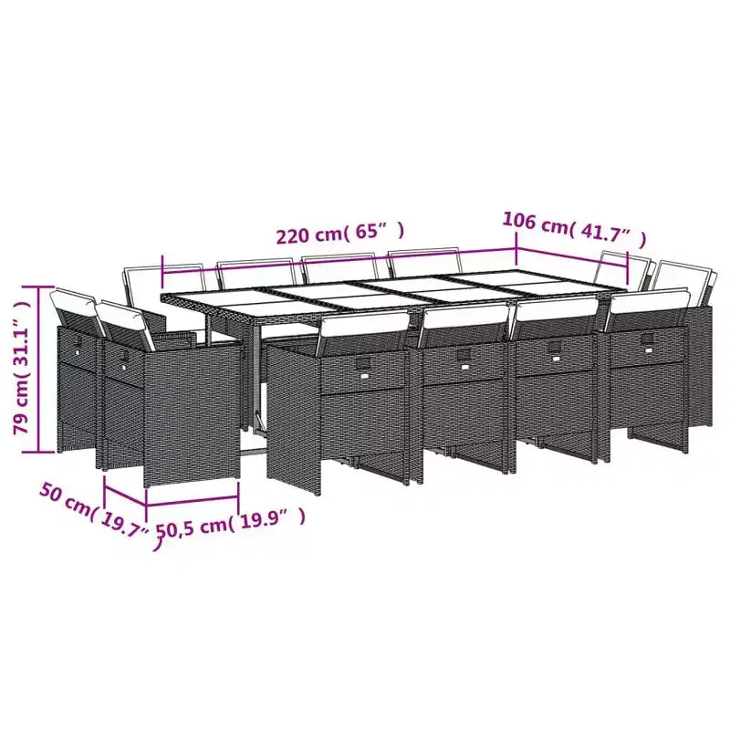 vidaXL Ensemble de salle à manger d'extérieur 12 pcs Gris et noir