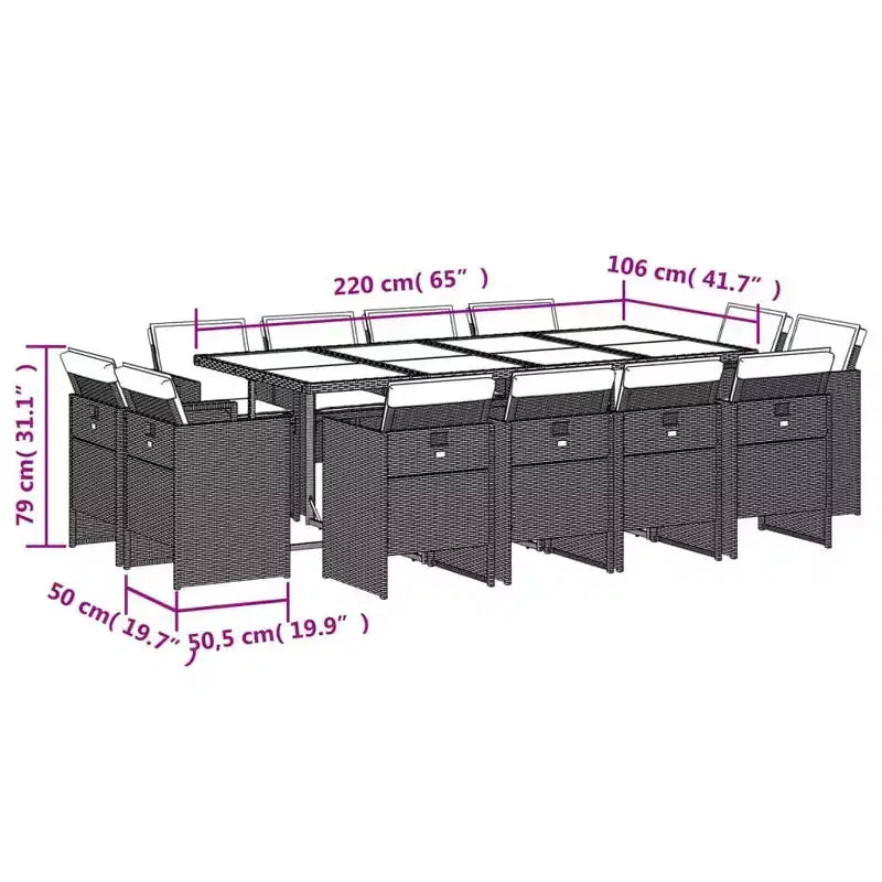 vidaXL Ensemble de salle à manger d'extérieur 12 pcs Gris, Marron, Bleu marine