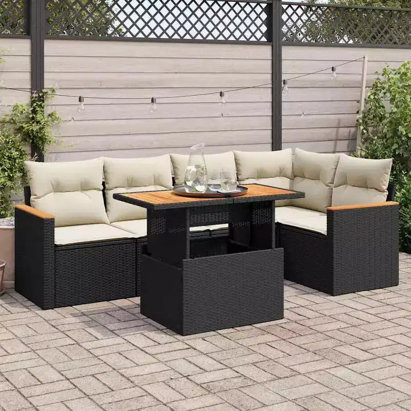 vidaXL Salon de jardin noir en résine tressée, grand canapé de jardin modulable