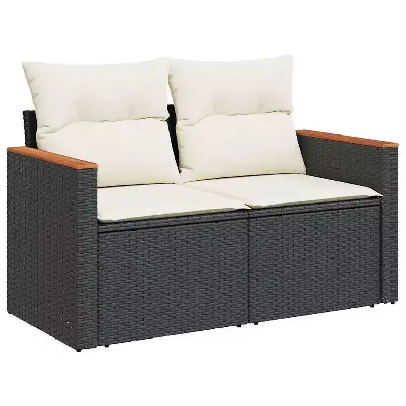vidaXL Salon de jardin noir en résine tressée, grand canapé de jardin modulable