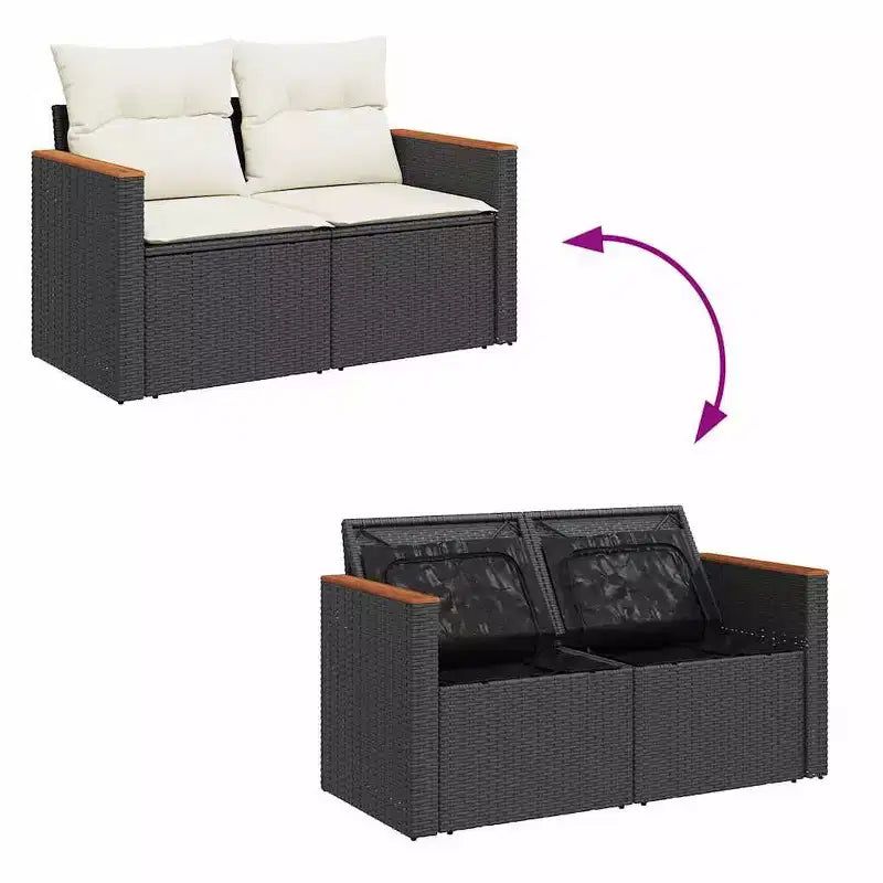 vidaXL Salon de jardin noir en résine tressée, grand canapé de jardin modulable