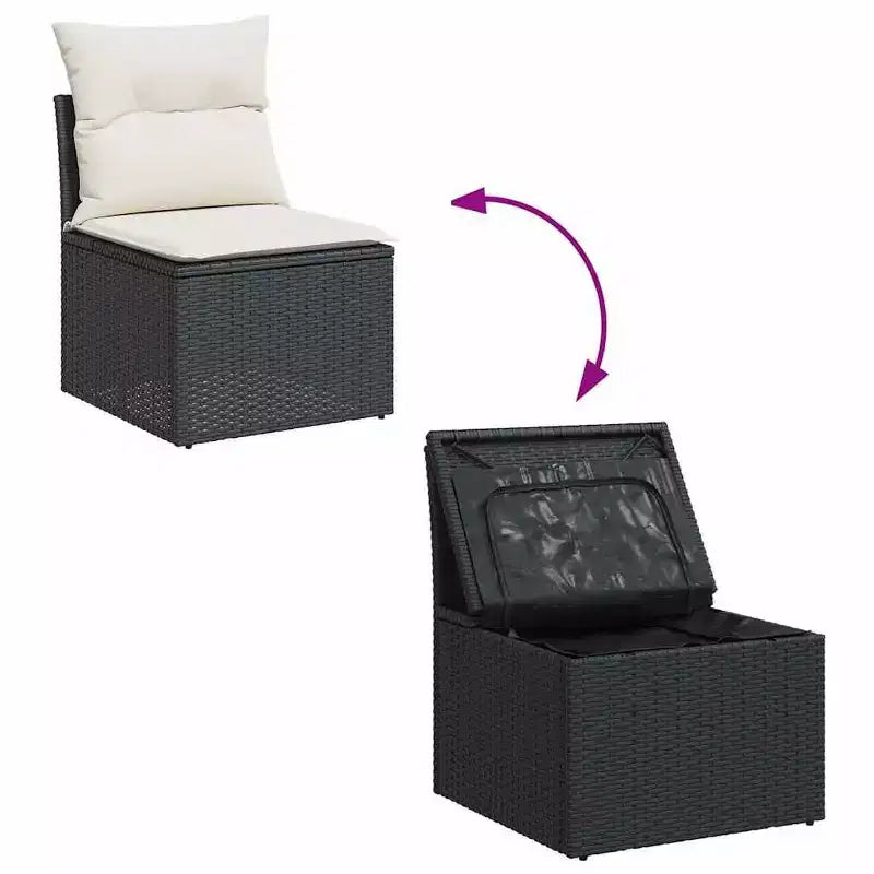 vidaXL Salon de jardin noir en résine tressée, grand canapé de jardin modulable