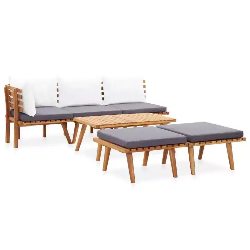vidaXL Salon de jardin avec coussins d'assise gris foncé et coussins de dossier blancs