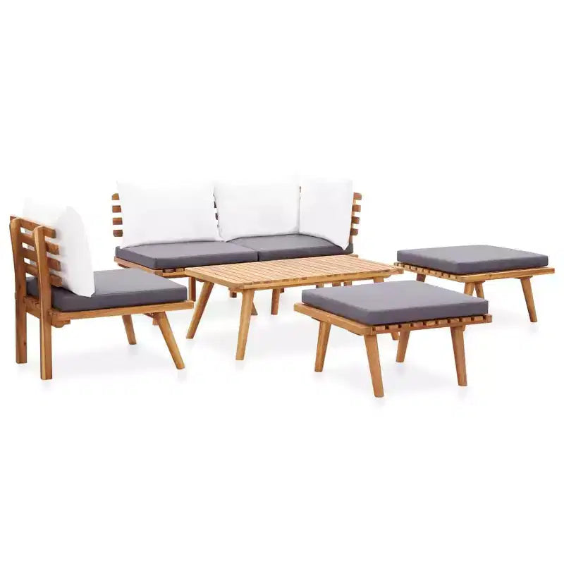 vidaXL Salon de jardin avec coussins d'assise gris foncé et coussins de dossier blancs